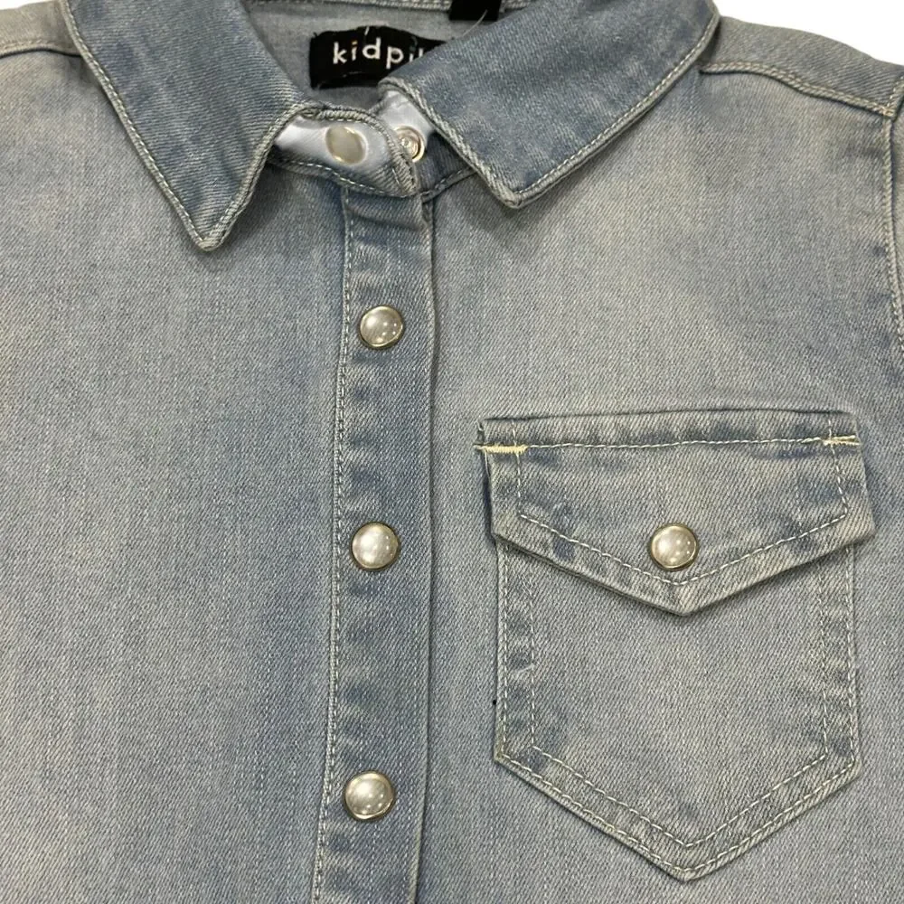 Kidpik Girls Size 10 NWT‎ Denim Shirt Dress Frayed Hem Button Front Long Sleeve